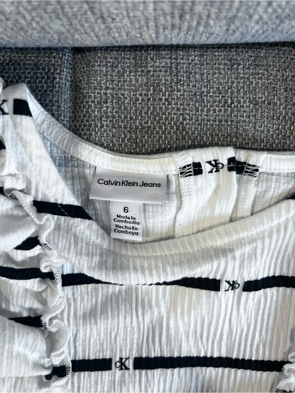 Calvin Klein White Dress with Black Striped Logo Detail